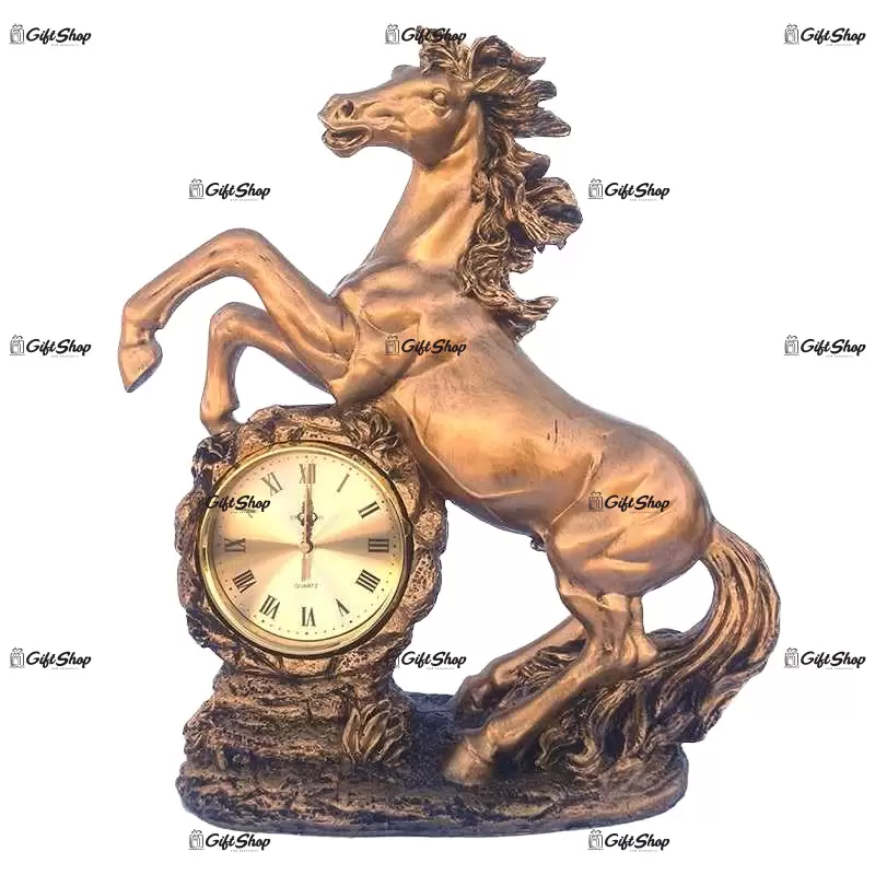 Statueta cal cu ceas bronz, din rasina model b